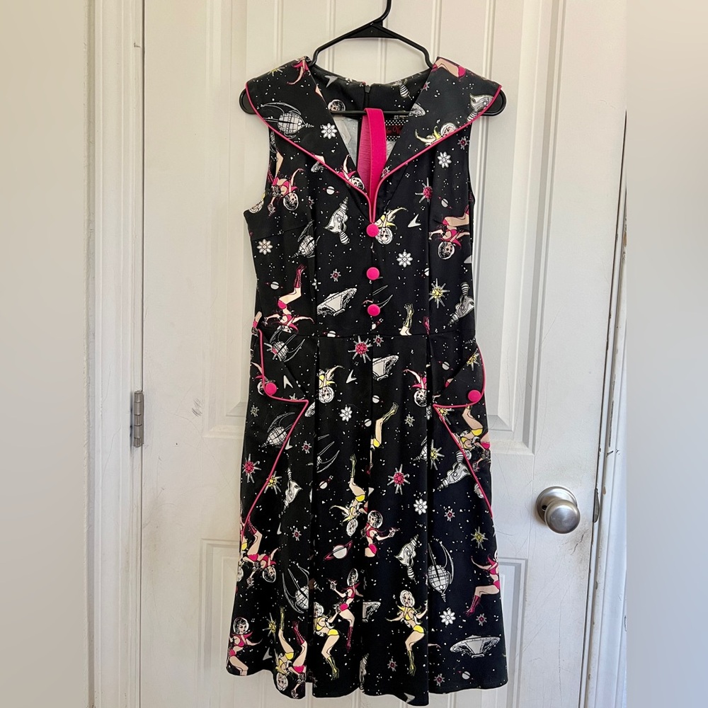 Voodoo Vixen retro Space Babes dress with matching pink belt, size M